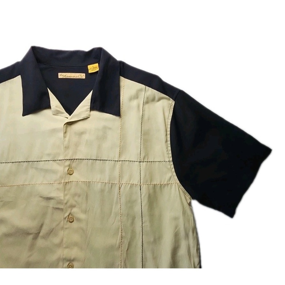 The Havanera Co Guayabera Shirt Men's Large Black & Tan Embroidered Short Sleeve